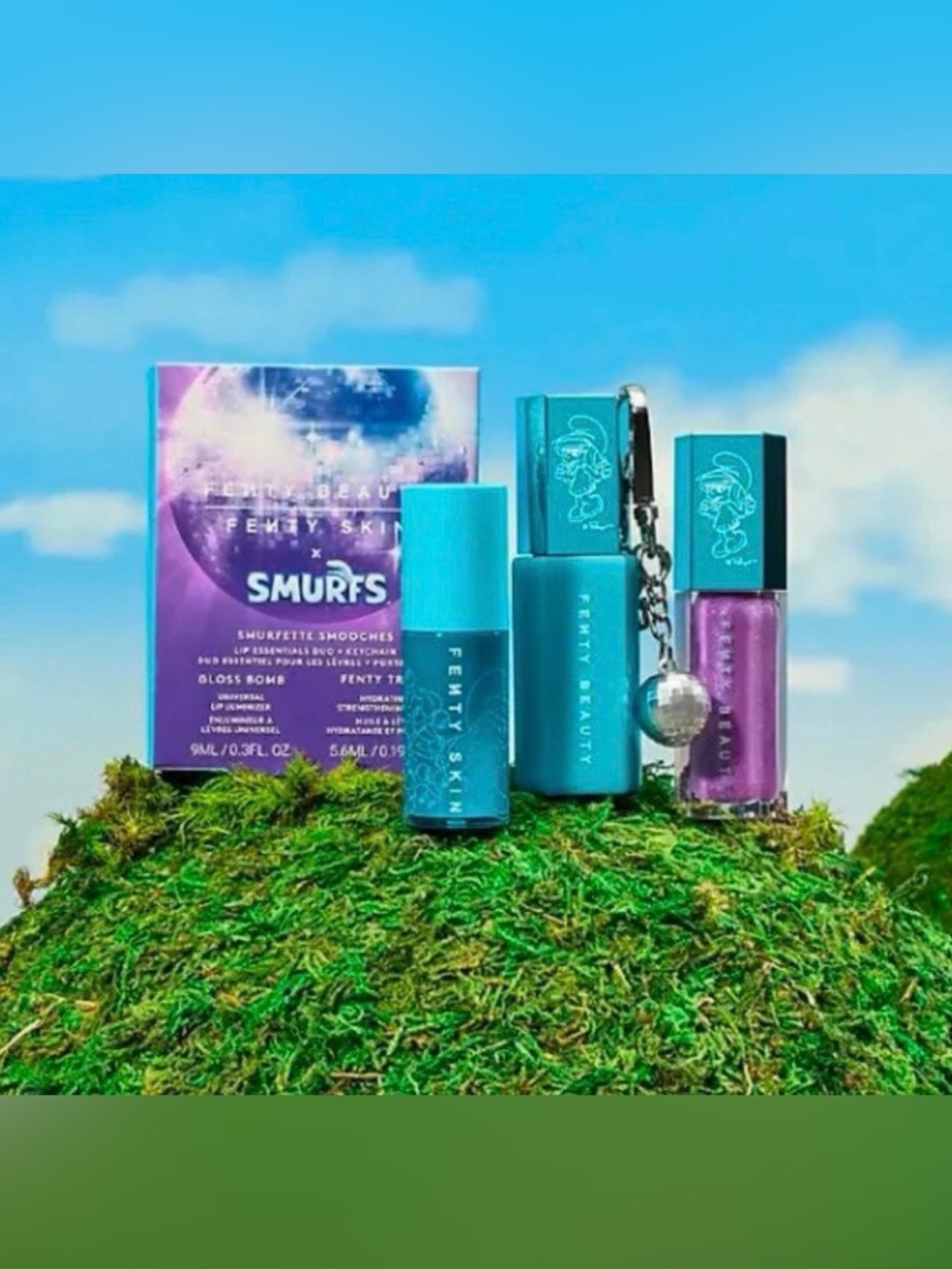 FENTY BEAUTY SMURFETTE SMOOCHES LIP ESSENTIALS DUO + KEYCHAIN NIB